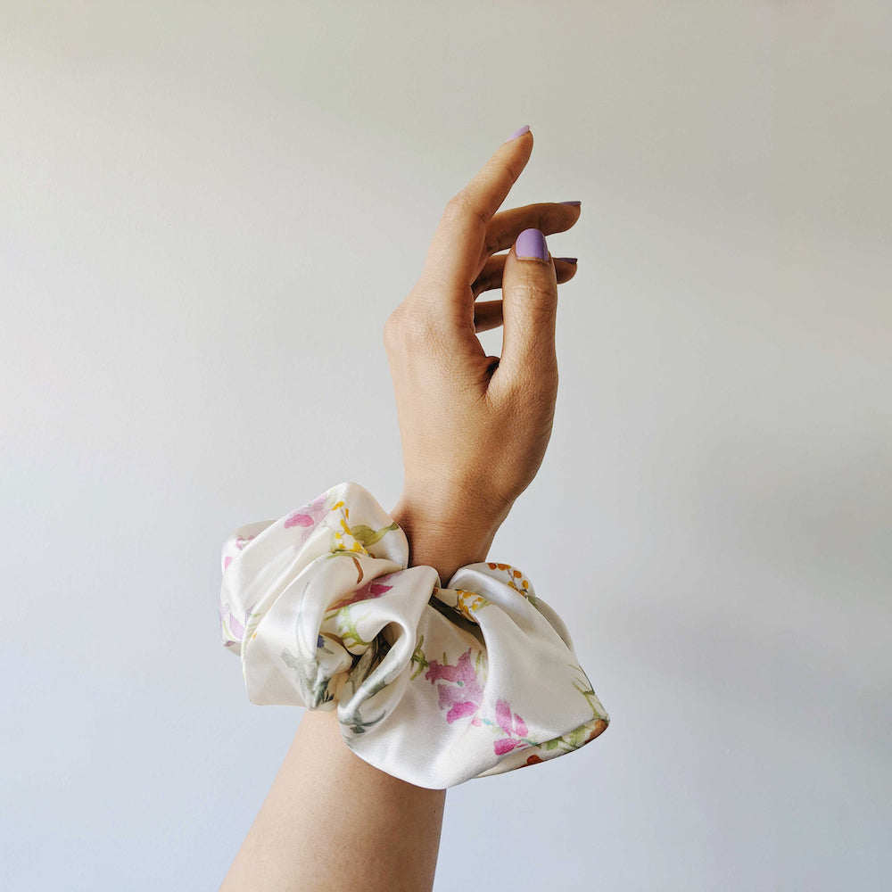 Jumbo Silk Scrunchie on a woman's wrist