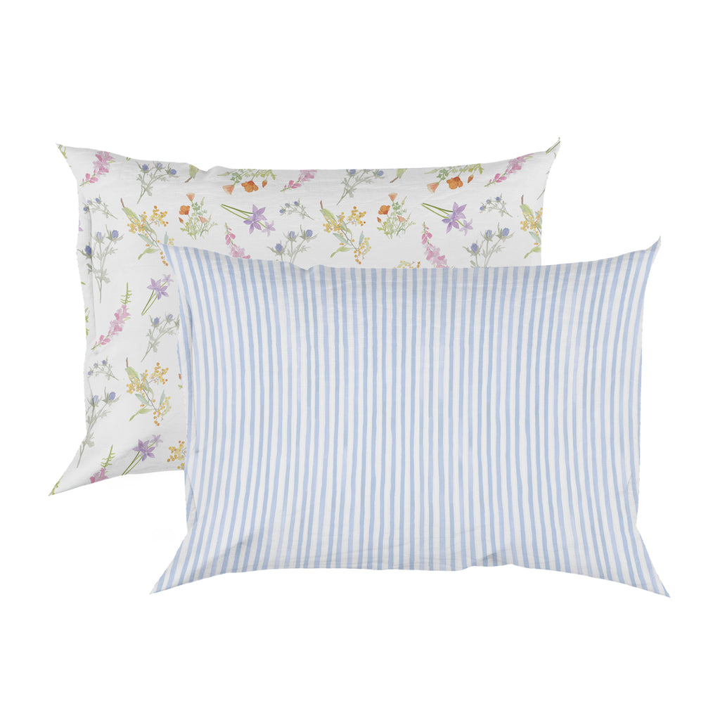 A set of two queen silk pillowcases - Simple Stripe and Mei Flower