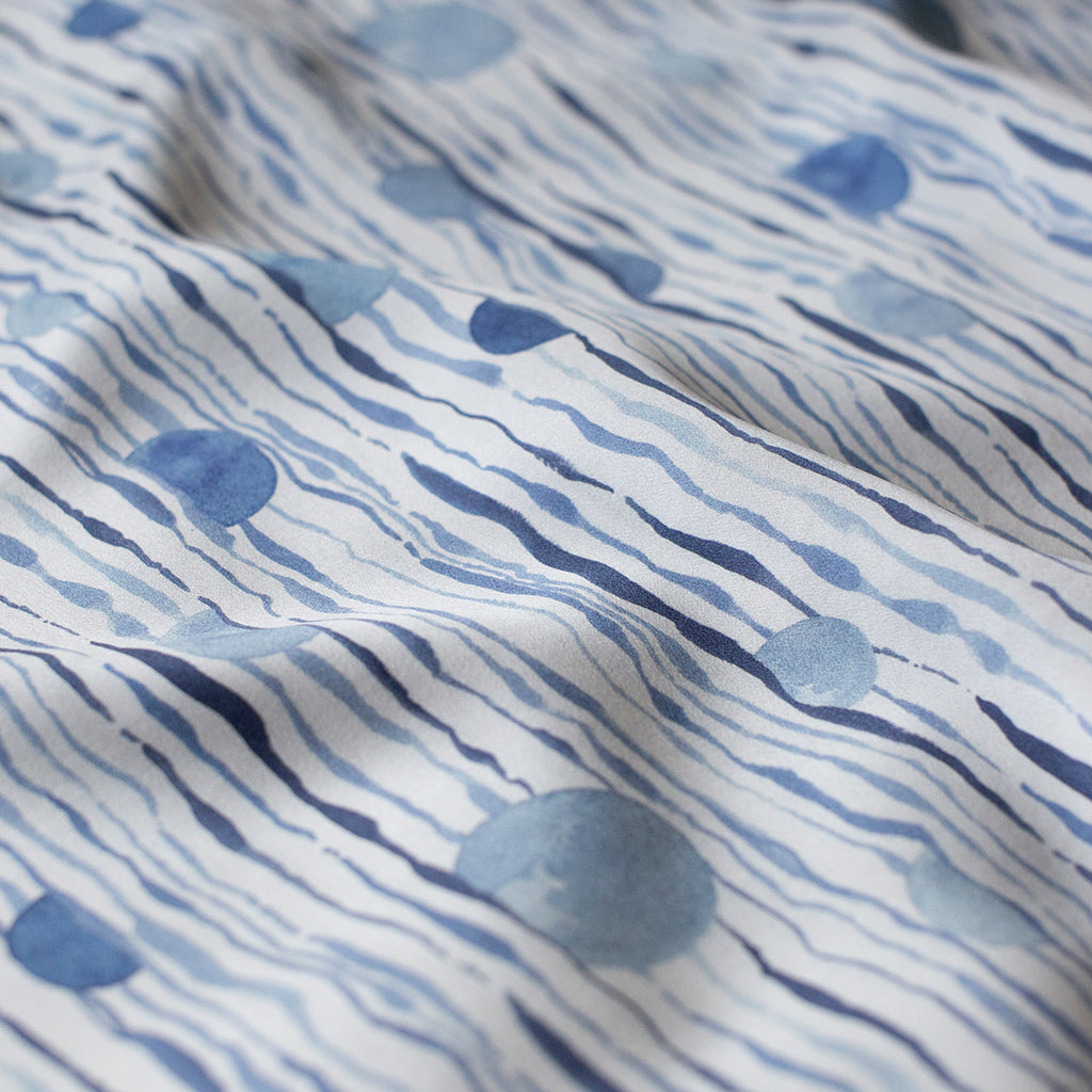 Mulberry silk with a blue and white Moon Tide print