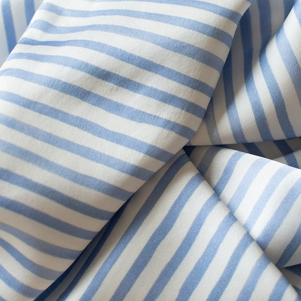 Mulberry silk printed with blue stripes